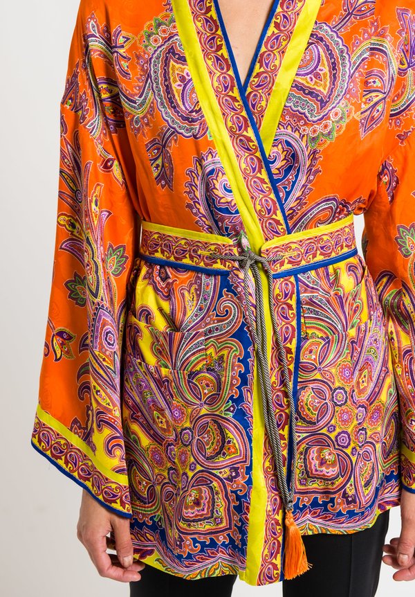 Etro Belted Paisley Open Jacket in Orange