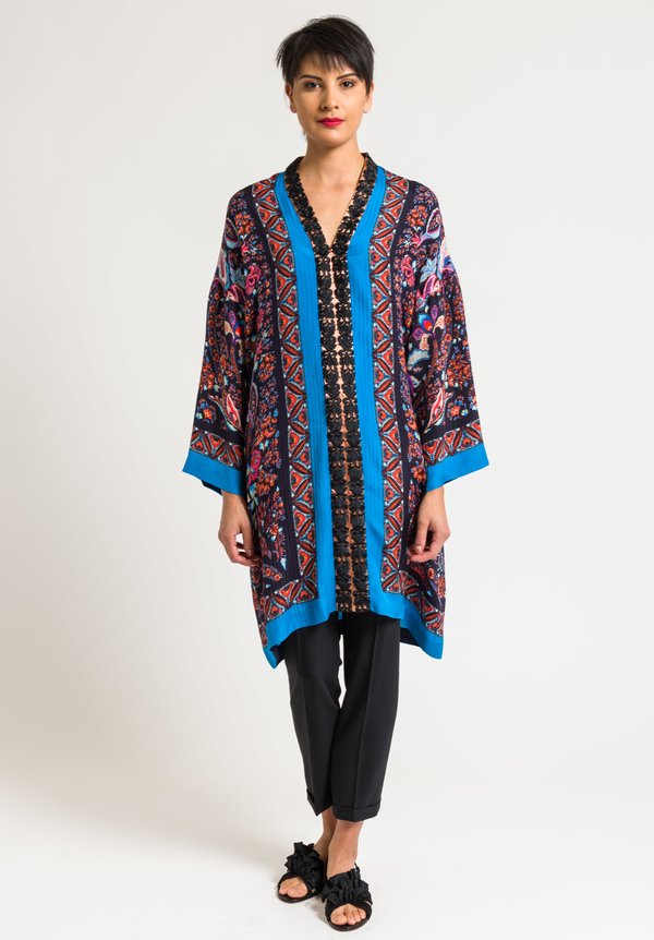 Etro Paisley & Floral Embroidered Center Tunic in Black/Turquoise ...