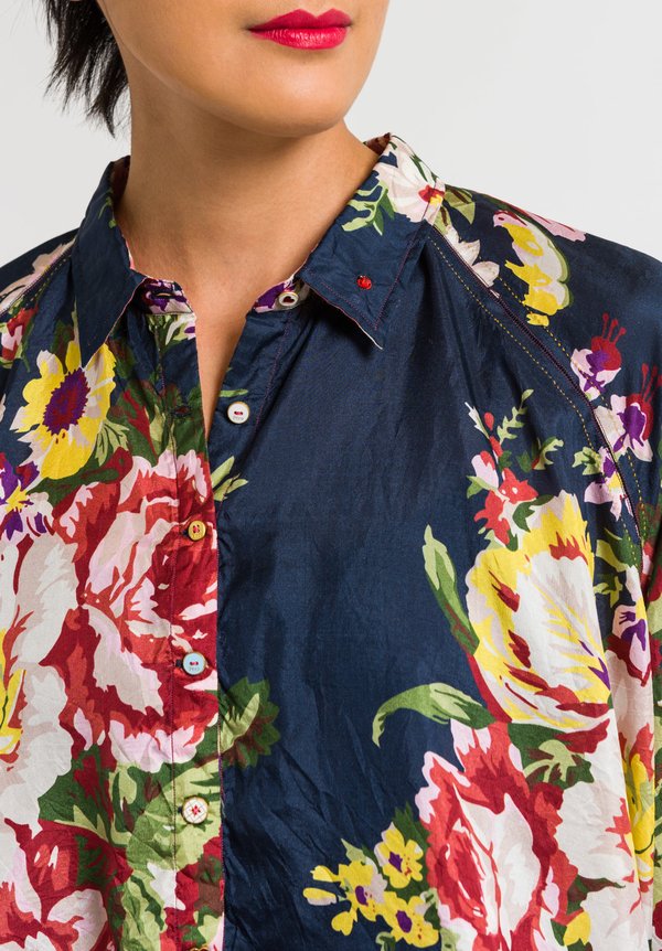 Péro Blue Shirt with Floral Print