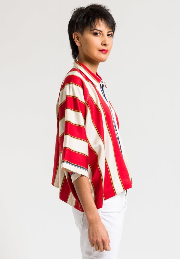 Péro by Aneeth Arora Short Oversize Shirt in Red Stripe