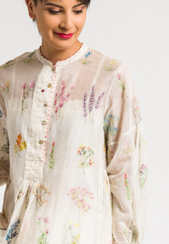 Péro Cotton/Silk Embroidered Floral Sheer Top in Natural