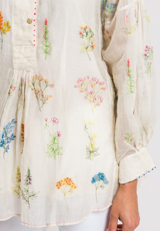 Péro Cotton/Silk Embroidered Floral Sheer Top in Natural