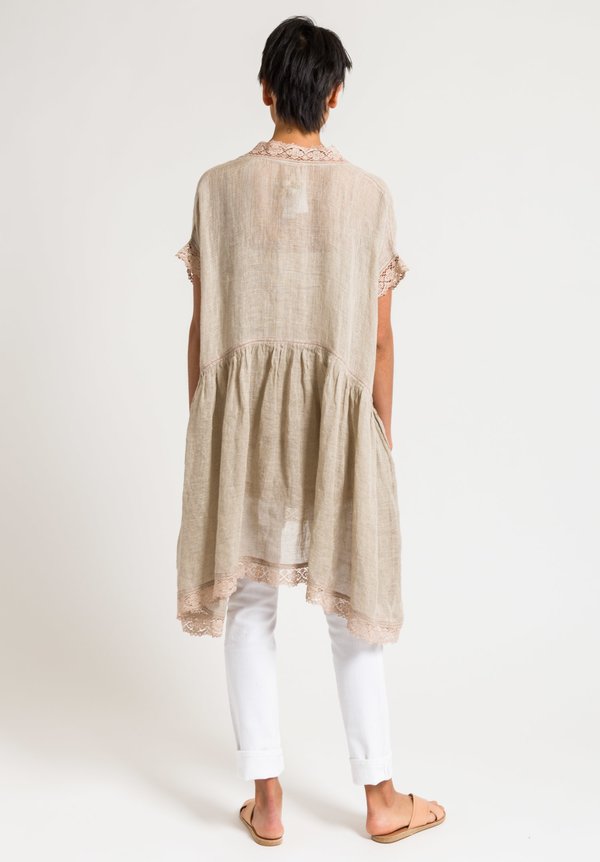 Péro Linen Oversized Sheer Tunic with Embroidered Hem in Natural