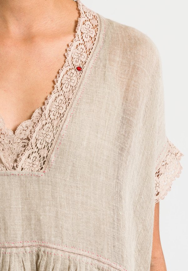 Péro Linen Oversized Sheer Tunic with Embroidered Hem in Natural