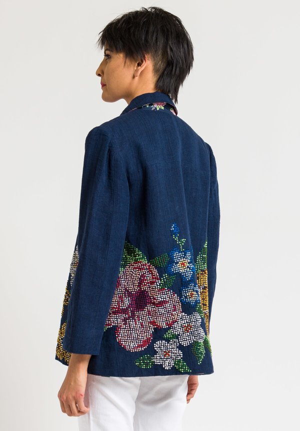 Péro Intricate Embroidered Jacket in Solid Navy