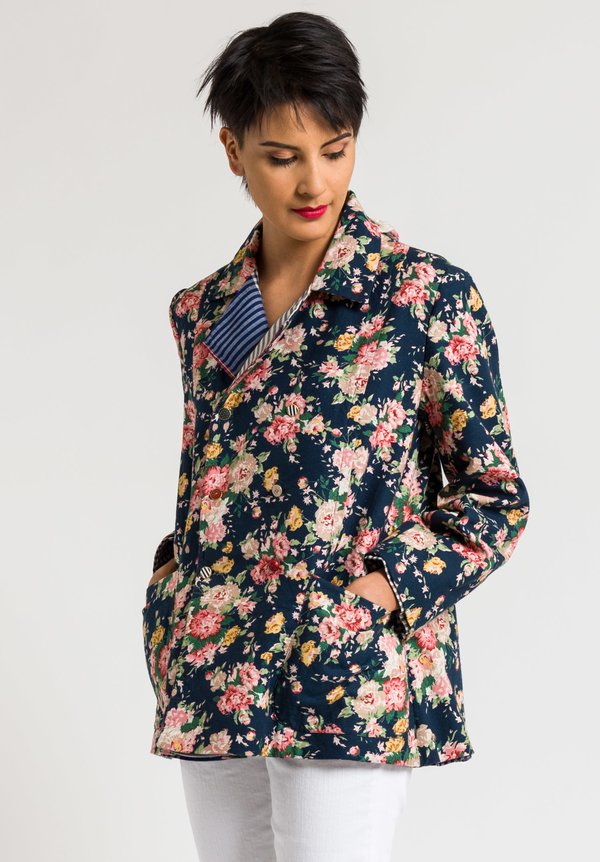 Péro Reversible Embroidered Jacket in Blue Gingham