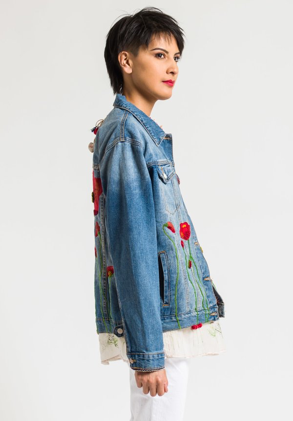 Péro Limited Edition Cotton Denim Jacket in #17 Poppies