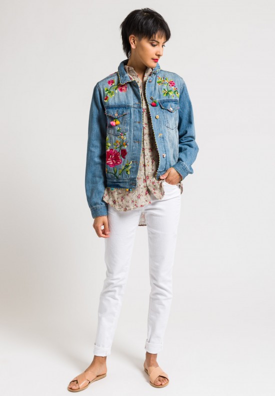 Péro Limited Edition Denim Jacket #16 with Embroidered Flowers