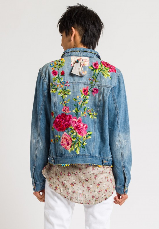 Péro Limited Edition #16 Denim Jacket #16 with Embroidered Flowers