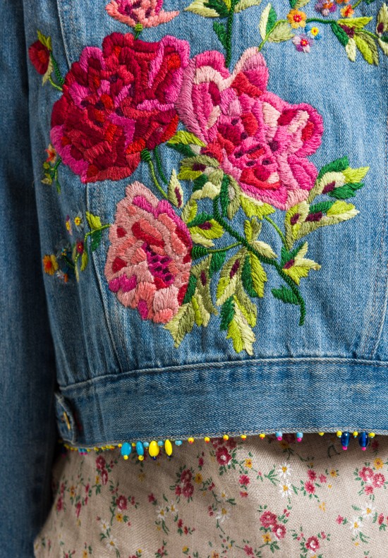 Péro by Aneeth Arora Denim Jacket with Embroidered Flowers