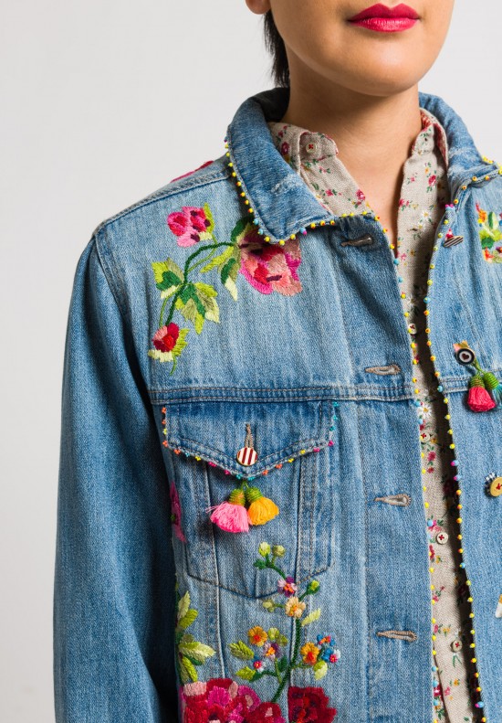 Péro Denim Jacket with Embroidered Flowers