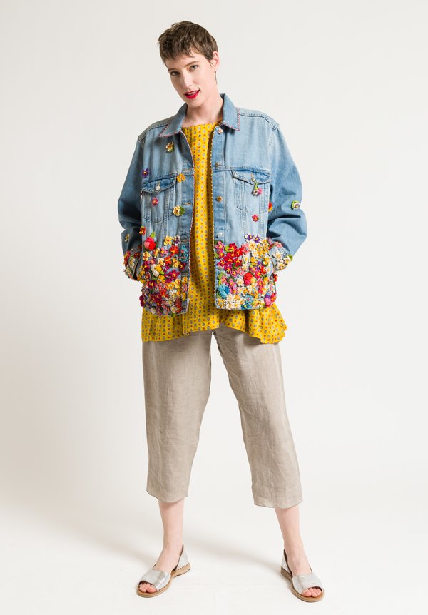 Péro Limited Edition Denim Jacket in Crocheted Flowers