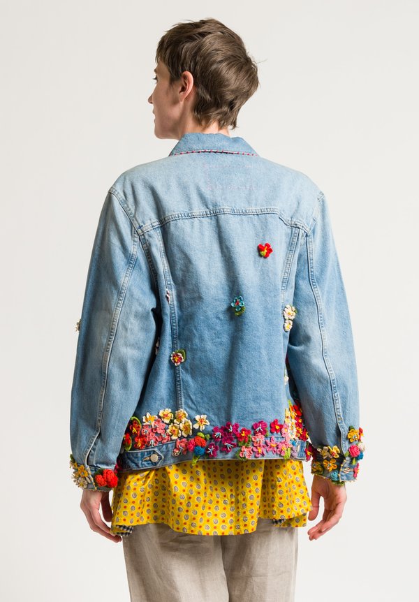 Péro Limited Edition Denim Jacket in Crocheted Flowers