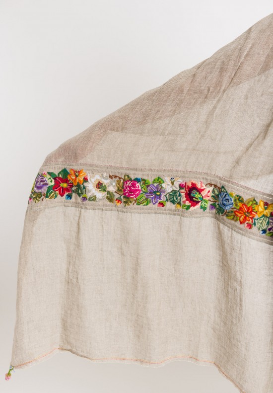 	Péro Embroidered Linen Scarf in Natural