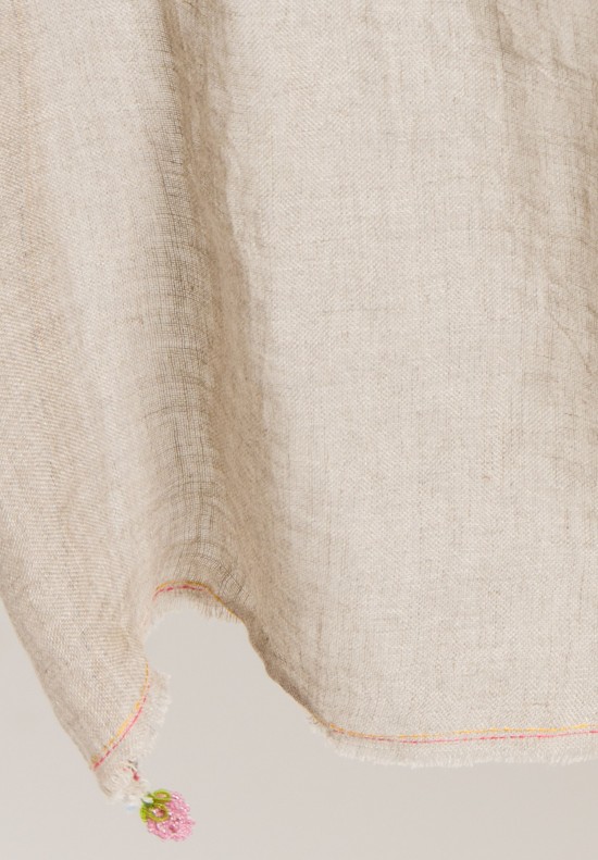 	Péro Embroidered Linen Scarf in Natural