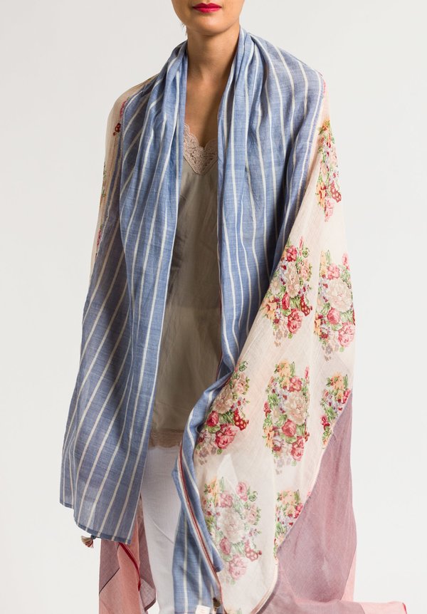 Péro Large Cotton/Silk Floral Lungi Scarf in Natural