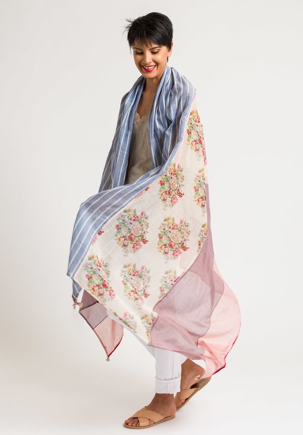 Péro Large Cotton/Silk Floral Lungi Scarf in Natural