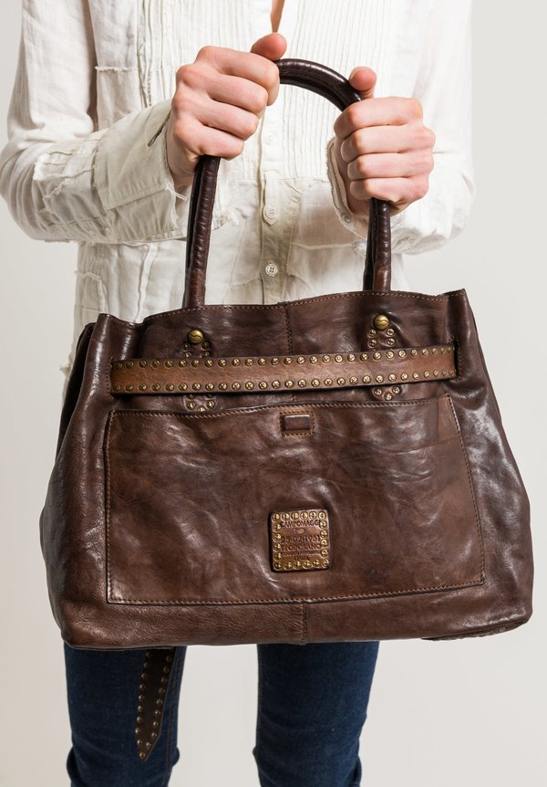 Campomaggi Leather Shopping Bag with Studs in Brown