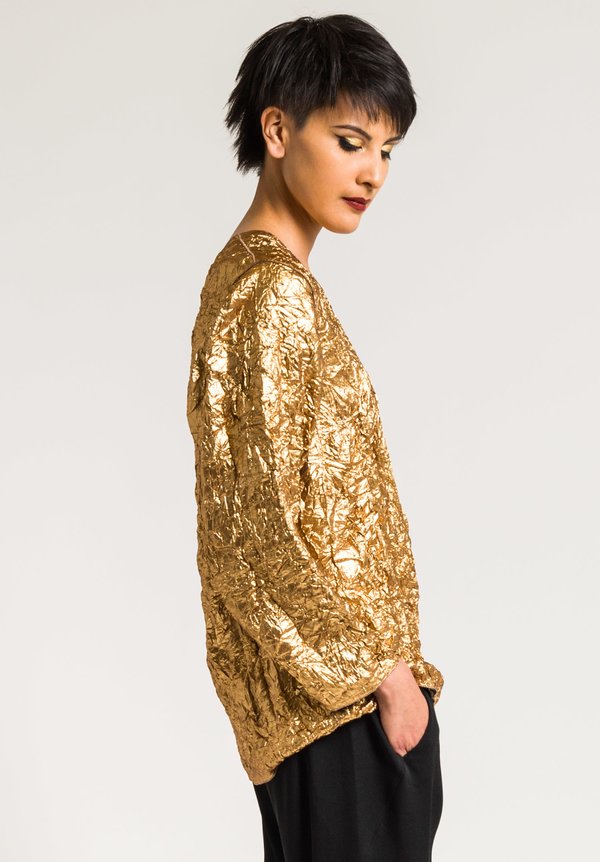 Ms Min Metallic Wide Neck Top in Gold