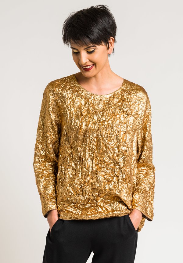 Ms Min Metallic Wide Neck Top in Gold