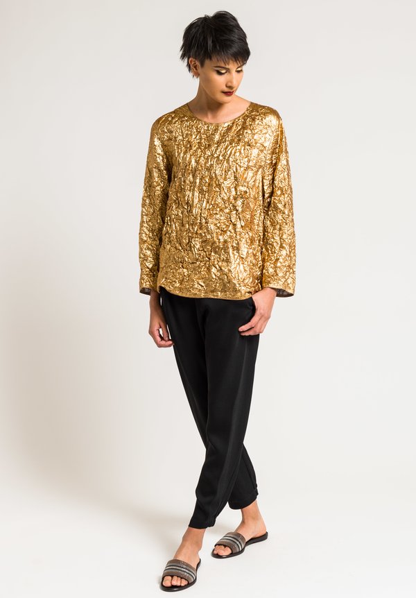 Ms Min Metallic Wide Neck Top in Gold