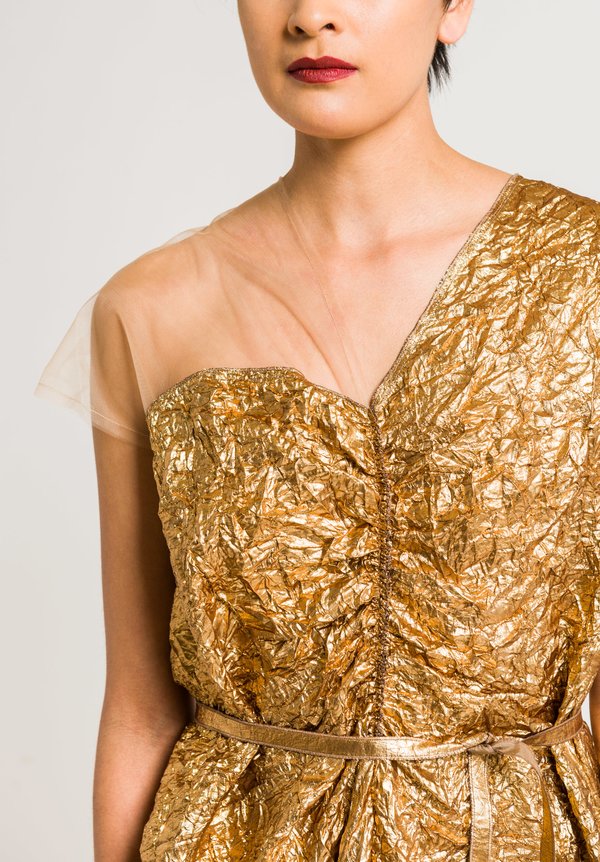 Ms Min Metallic Asymmetric Dress in Gold