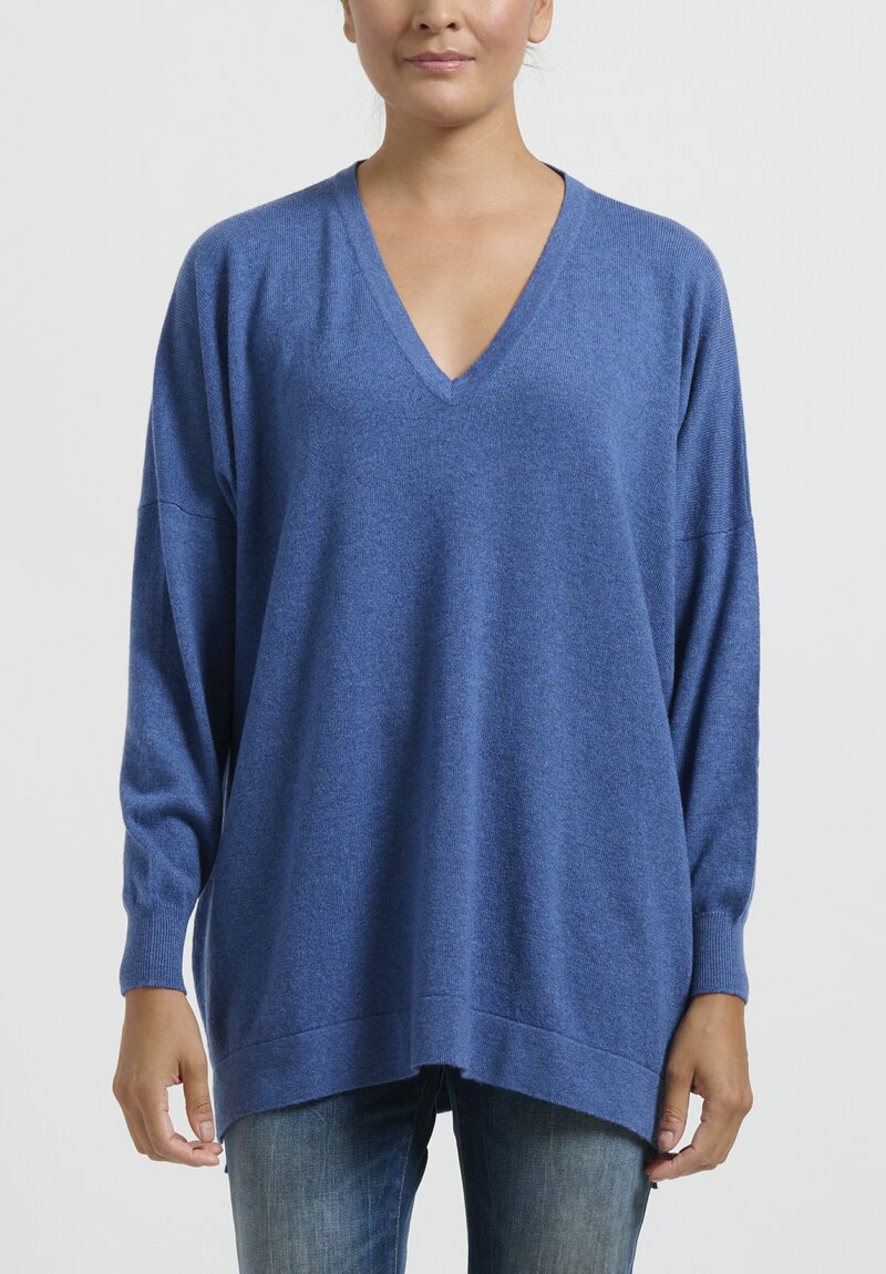Hania New York Marley V-Neck Sweater in Soft Denim	