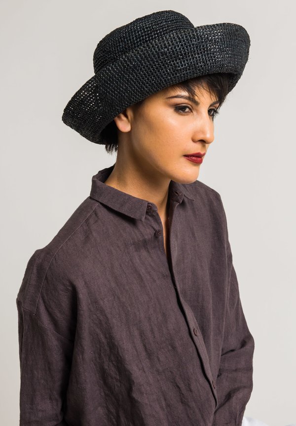 Sans Arcidet Raffia Fany Hat in Black