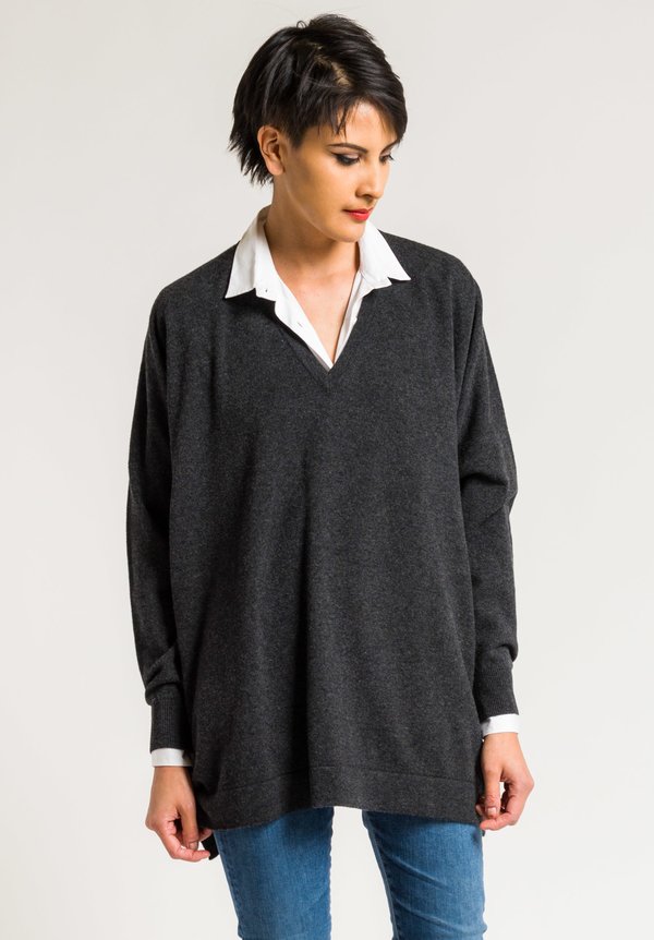 Hania by Anya Cole Marley Cashmere V-Neck Sweater in Charcoal