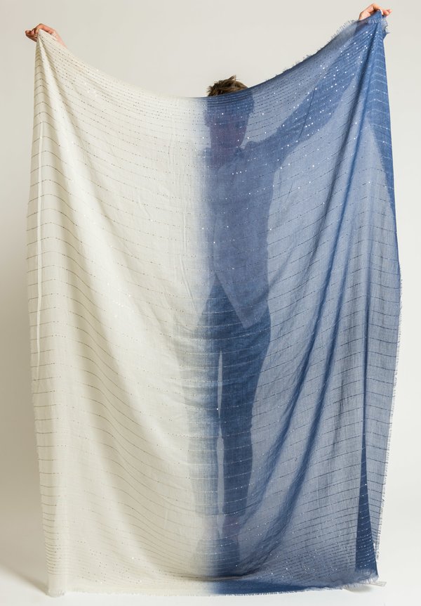 Alonpi Cashmere Cashmere/Silk Luce Sequin Scarf in Blue