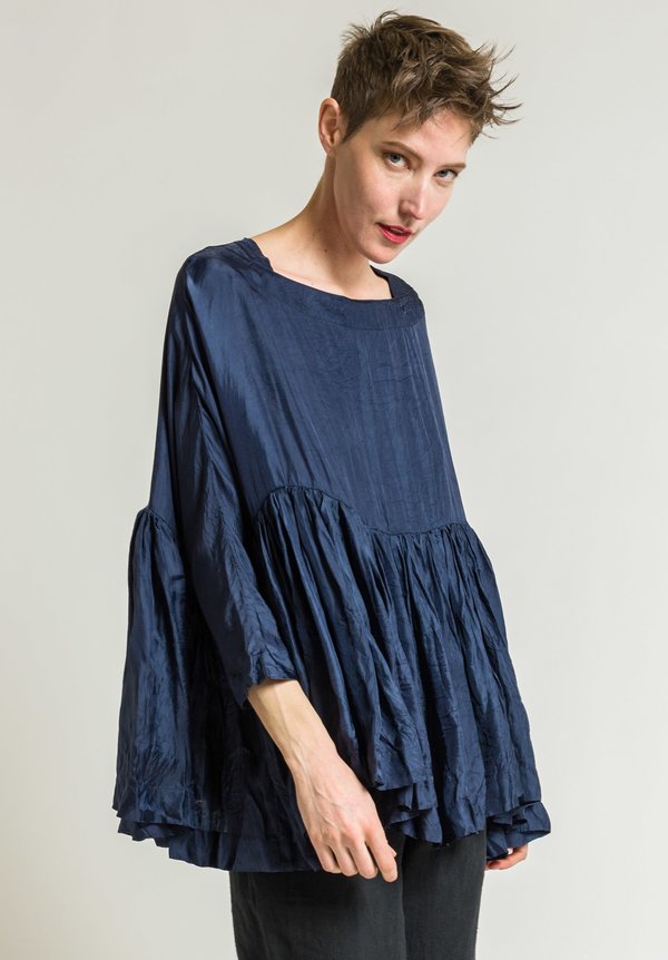 Casey Casey Pleated Twill Top in Navy