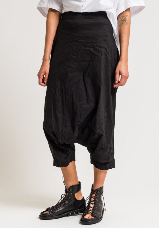 Rundholz Stretch Cotton/Linen Drop Crotch Pants in Black