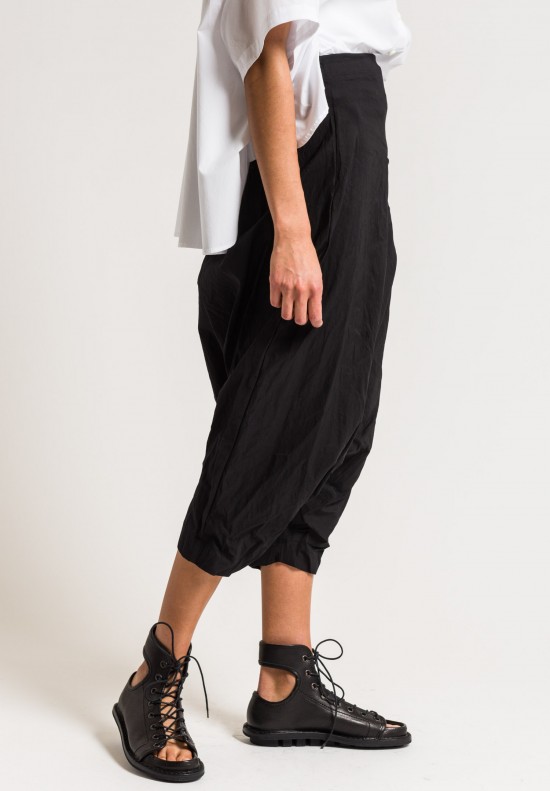 Rundholz Stretch Cotton/Linen Drop Crotch Pants in Black