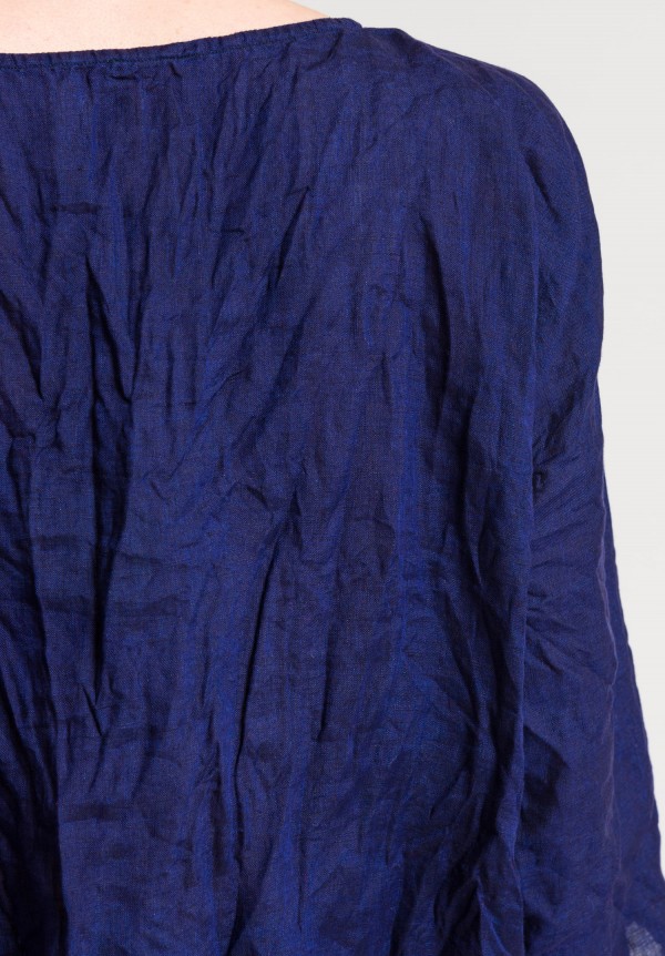 Daniela Gregis Washed Soft Linen Round Neck Top in Blue