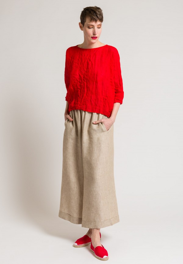 Daniela Gregis Washed Linen Round Neck Top in Red