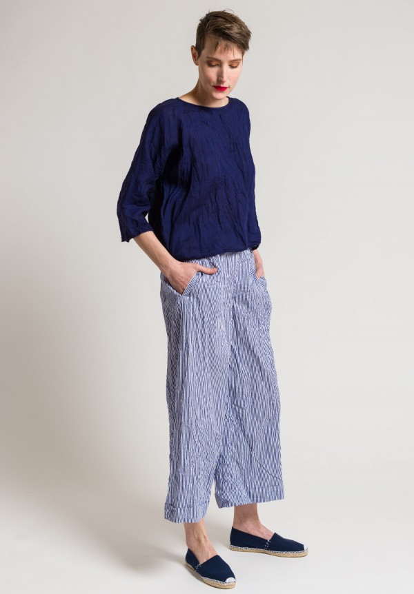 Daniela Gregis Washed Cotton Pants in Blue/White