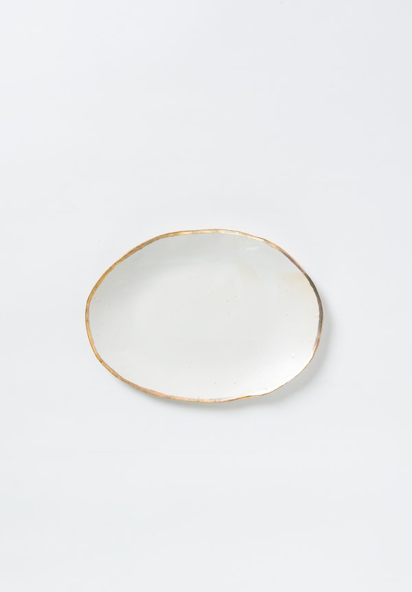 Jan Burtz Small Oval Porcelain Platter with Gold Trim	