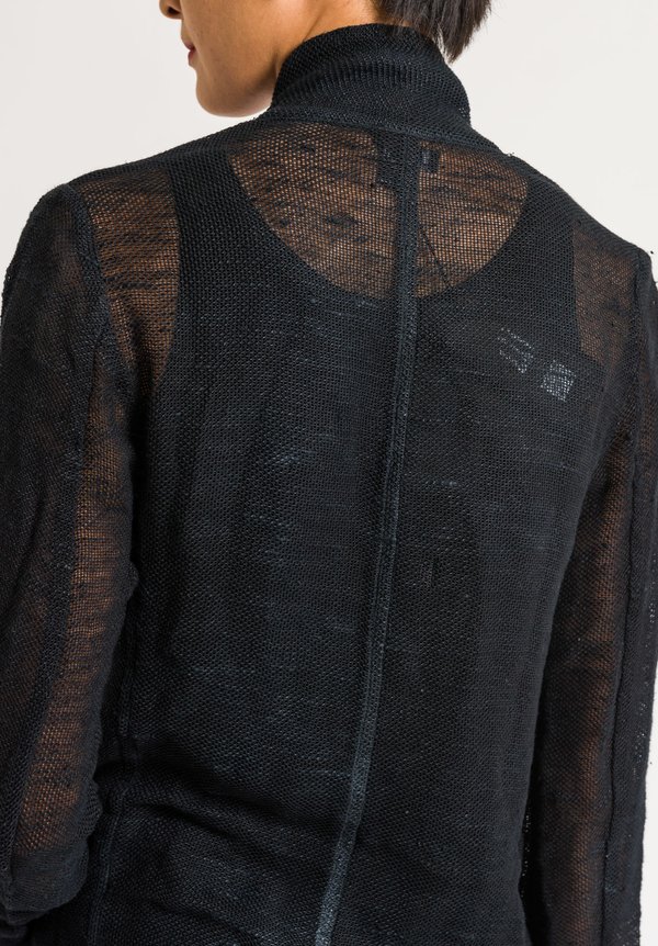 Avant Toi Linen/Cotton Long Mesh Jacket in Nero
