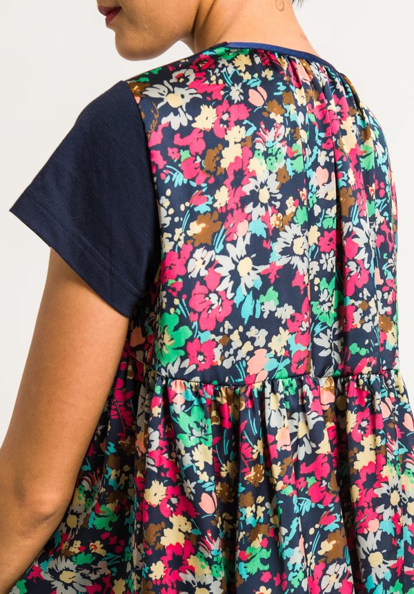 Sacai Floral Gathered Back T-Shirt in Navy