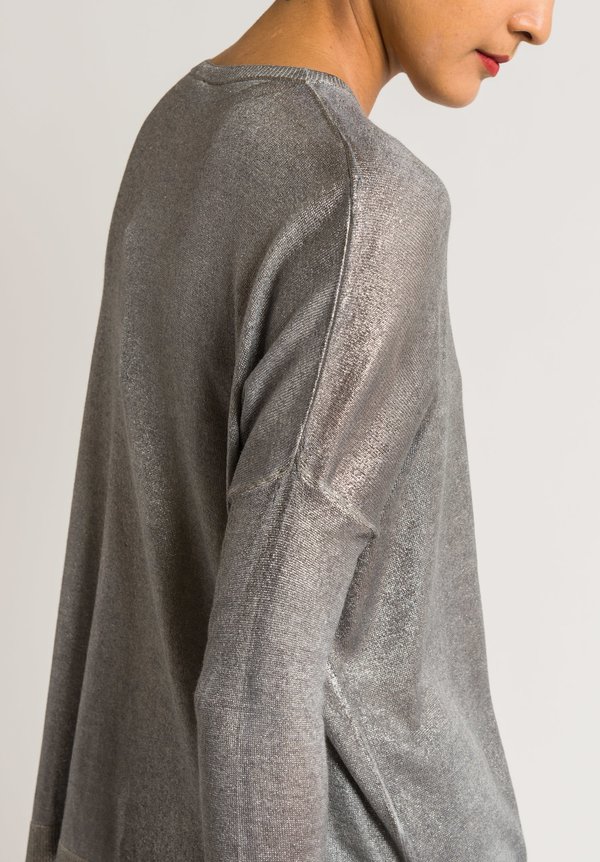 Avant Toi Cashmere/Silk Lightweight Metallic Sweater in Delfino/Silver