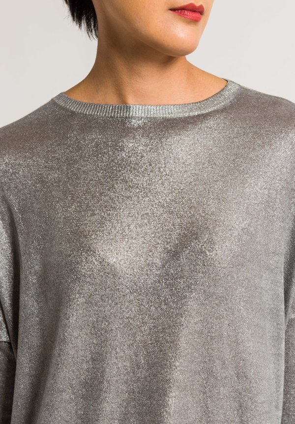 Avant Toi Cashmere/Silk Lightweight Metallic Sweater in Delfino/Silver