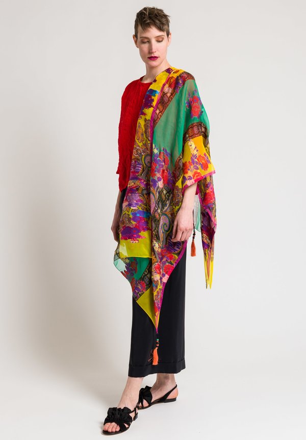Etro Colorful Paisley Scarf with Beaded Tassels in Multicolor