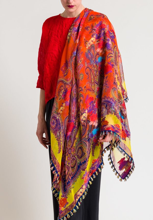 Etro Paisley Scarf with Colorful Tassel Fringe in Multicolor