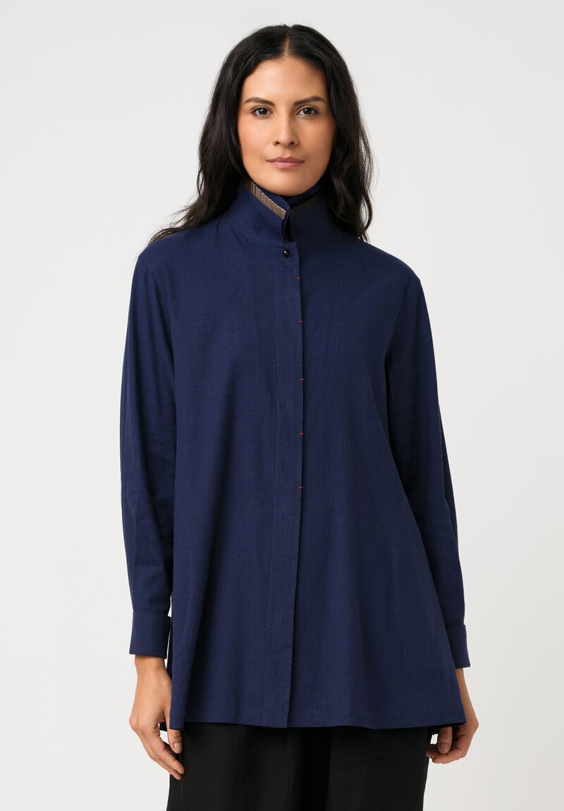 Sophie Hong Silk & Linen Shirt in Indigo