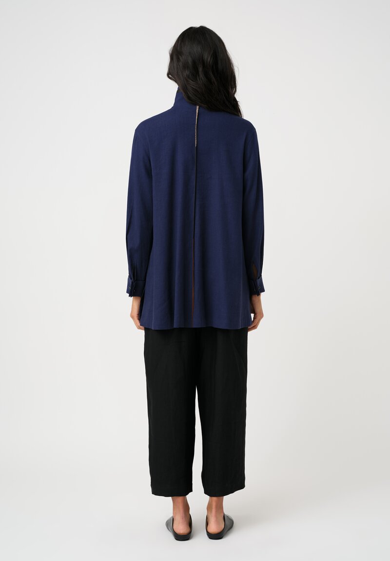 Sophie Hong Silk & Linen Shirt in Indigo