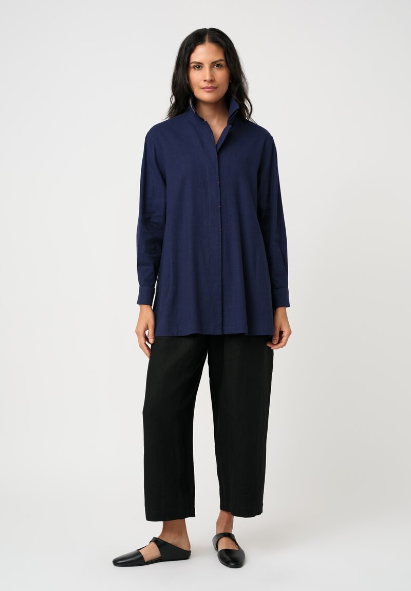 Sophie Hong Silk & Linen Shirt in Indigo