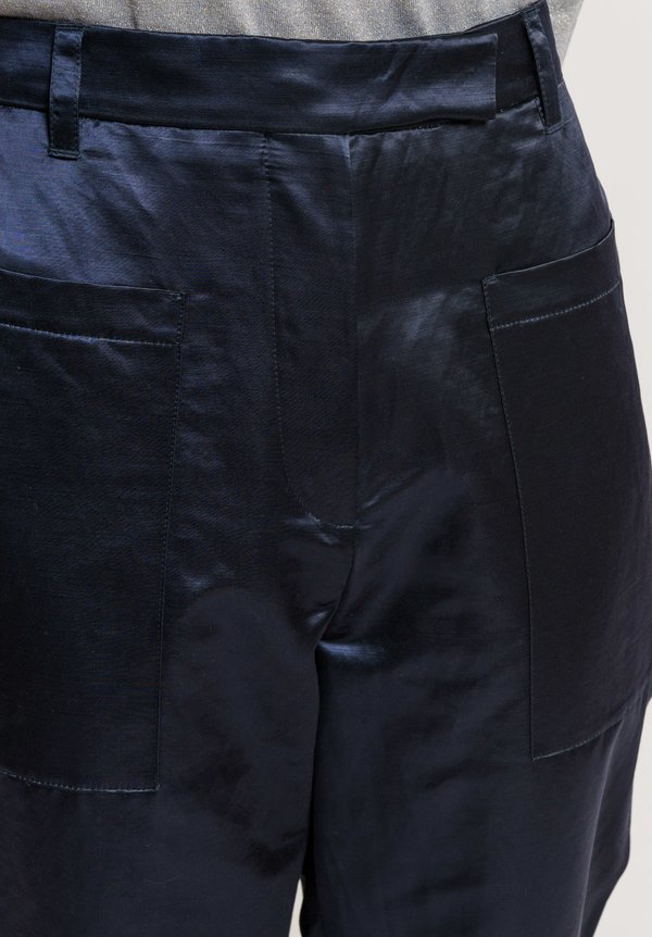 Brunello Cucinelli Cropped Satin Pants in Navy