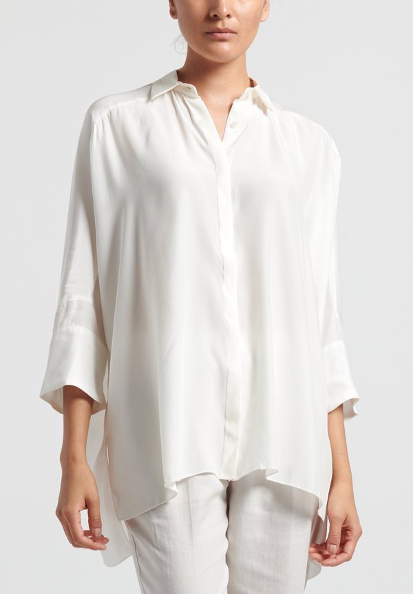 Shi Cashmere Long Silk Shirt in White