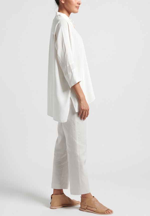Shi Cashmere Long Silk Shirt in White