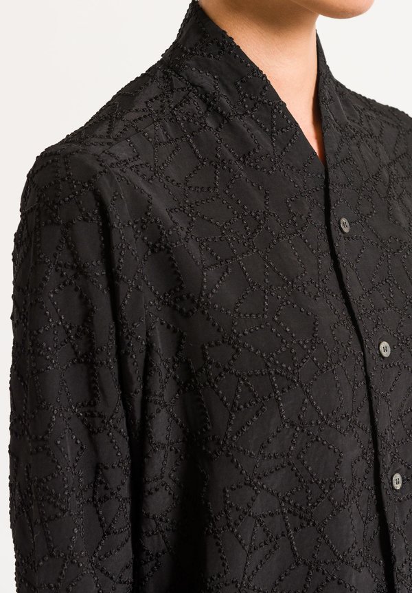 Nuno Patchwork Embroidery Shirt in Black
